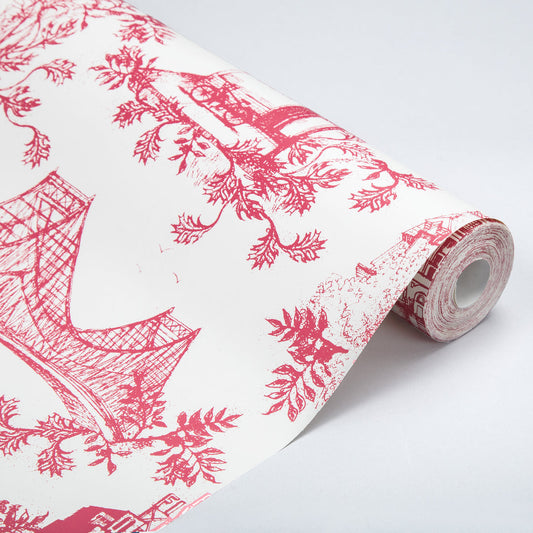 Toile de Ville Wallpaper (Notre Dame Framboise)