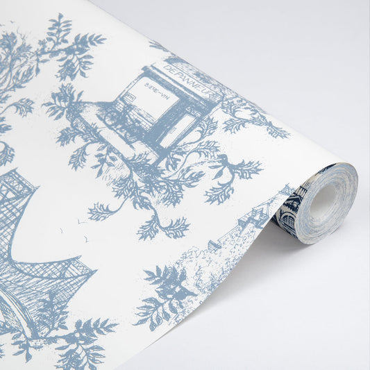 Toile de Ville Wallpaper (Bleu Lafontaine)